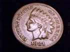 1881 Indian Head Cent, a choice Very Good Grade coin.