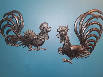 Vintage 1960s Midwest Cast Iron Rooster Wall Hangings Black Farmhouse Kitchen...