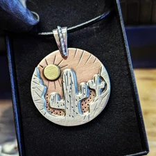 Arizona Cactus pendant made from copper and sterling - Arizona sunset