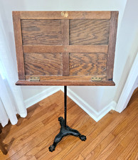 Antique Wood Music Stand, cast iron base