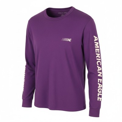 American Eagle Outfitters Herren T-shirt M Lila Baumwolle Trikot Crew Langärmlig