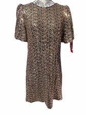 Eliza J Women’s 12 Black With Rose Gold Sequin Short Puff Sleeve Stretch Dress