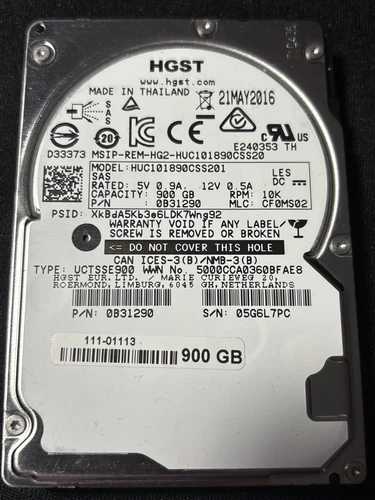 HUC101890CSS201  900GB SAS DRIVE - 6Gbps - DA/FDE - PN: 0B31290 - 111-01113