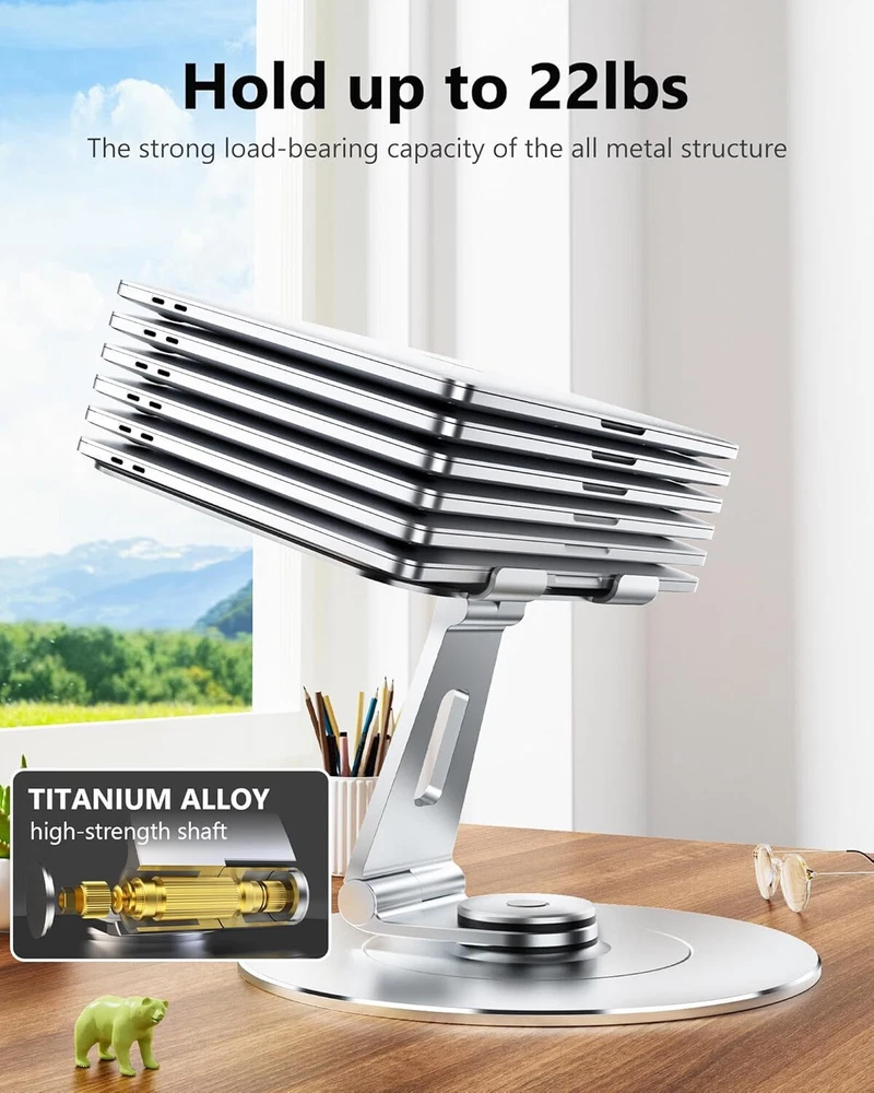 Ergonomic 360 Rotating Laptop Stand with Portable Riser for Desk