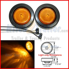 (2) Amber 2.5" Round 8 LED Side Marker Clearance Trailer Truck Light Reflective