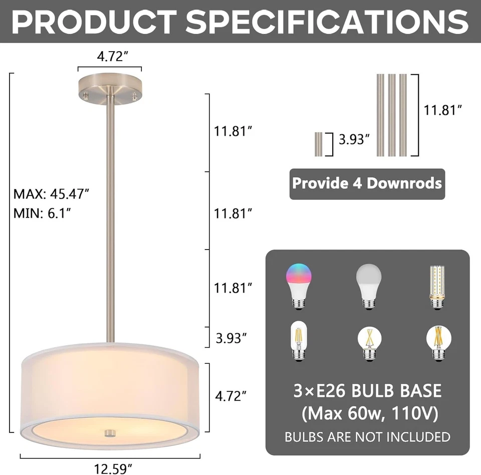 Luupyia 3-Light Drum Ceiling Light Modern Semi Flush Mount Fixture 12.6 in - Image 3 of 4