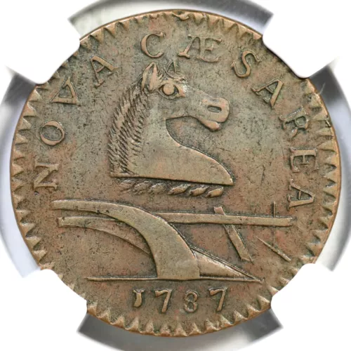 1787 M 64-t NGC AU 53 No Plow Sprig New Jersey Colonial Copper Coin