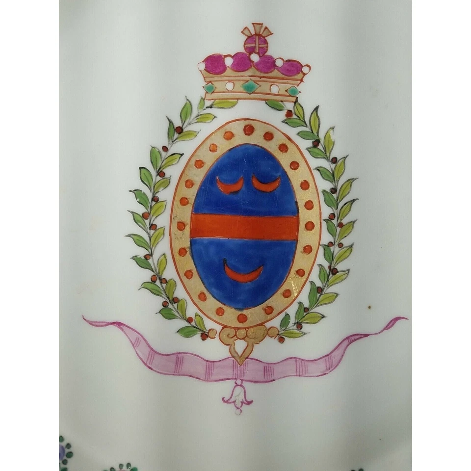 Антикварная китайская экспортная гербовая пластина, диаметр 9 дюймов 18 века, костяной фарфор - Изображение 3 из 4