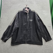 VINTAGE Adidas Men Jacket XL Black 90s Track Trefoil Logo Full Zip Long Sleeve