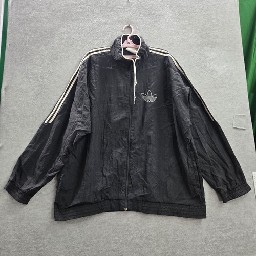 VINTAGE Adidas Men Jacket XL Black 90s Track Trefoil Logo Full Zip Long Sleeve - Image 1