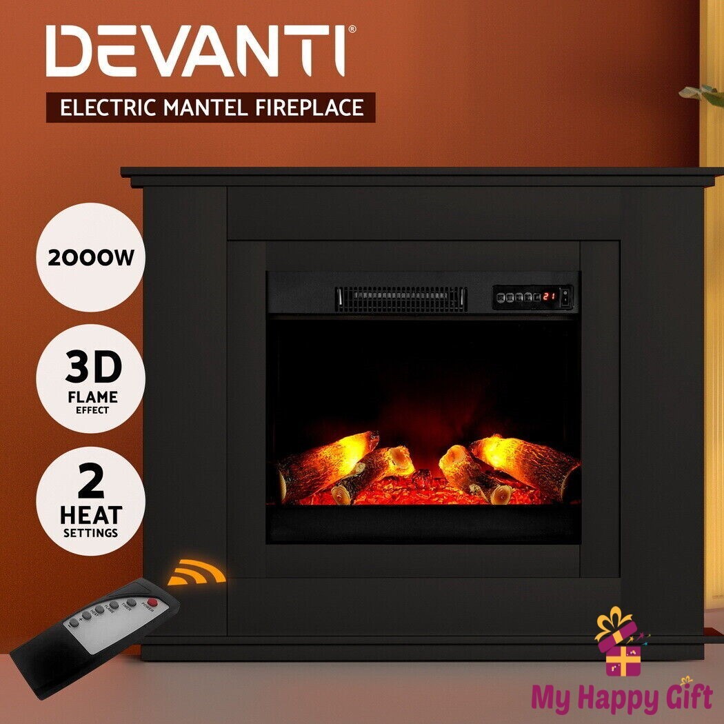 Devanti Electric Fireplace Mantel Portable Wood Heater 3D Flame