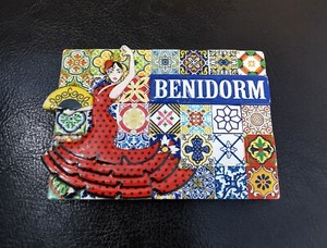 KÜHLSCHRANKMAGNET 3D BENIDORM SPANIEN MOSAIK ELEGANT FLAMENCO TÄNZERIN MIT FÄCHERHARZ