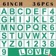 36 Pcs 6 Inch Reusable Large Alphabet Letter Number Stencils for Painting