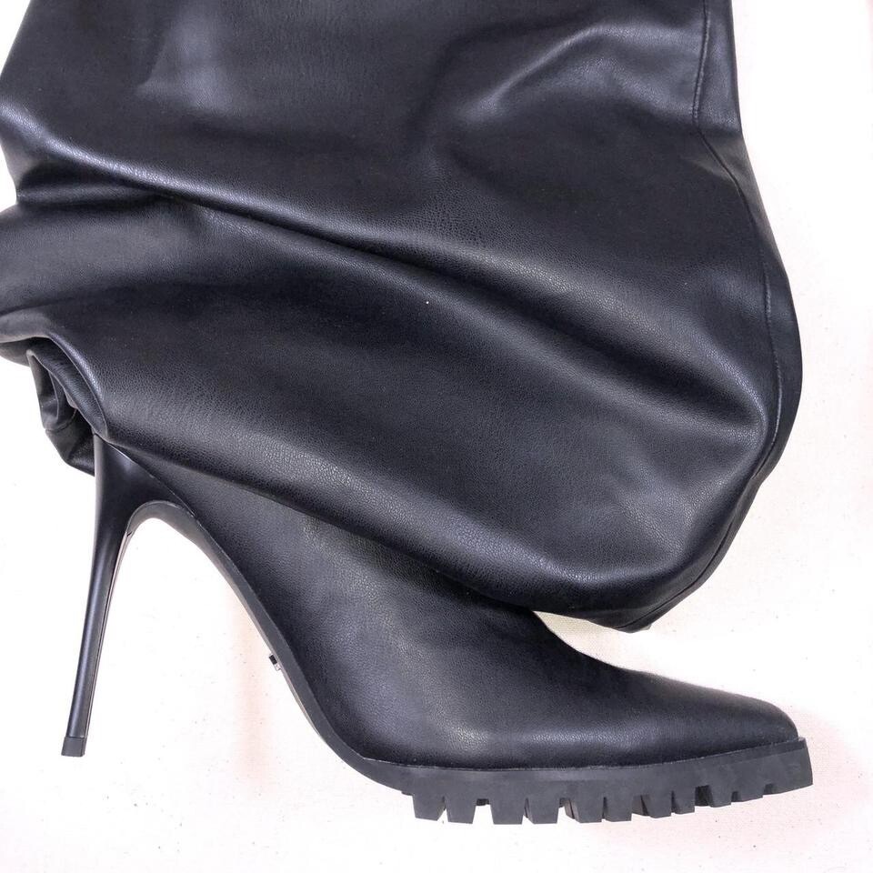 Yello over the knee slouchy black heel boots | eBay
