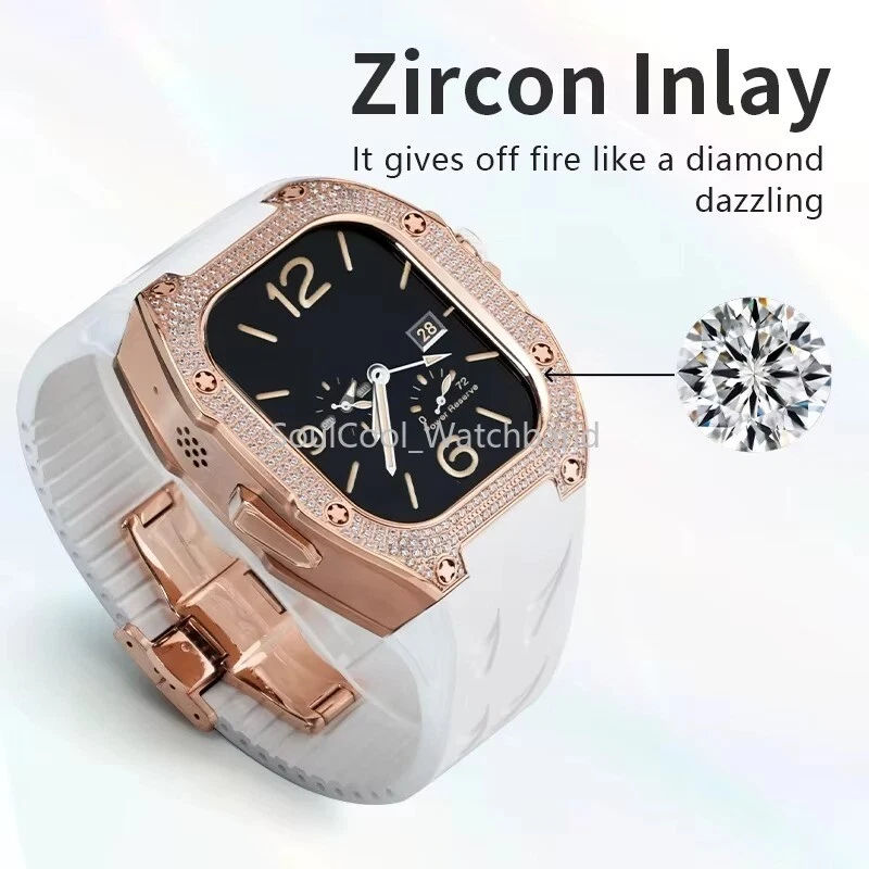 Lujosa caja de titanio con diamantes + correa de goma fluorhídrica para Apple Watch Ultra 3/2/1 49 mm Foto 4 de 4