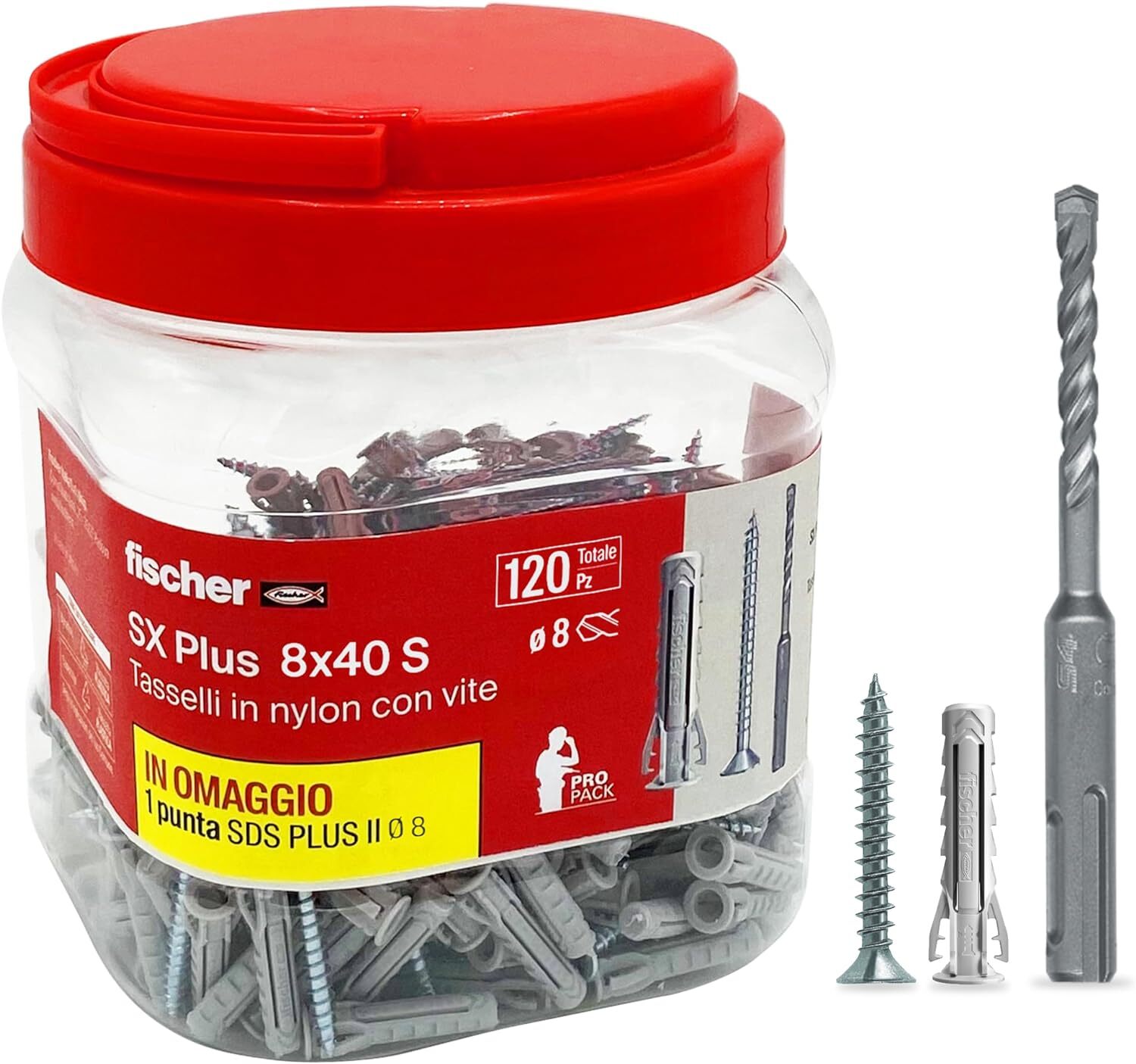 BARATTOLO 120 TASSELLI SX8S FISCHER + PUNTA SDS OMAGGIO DA 8 mm SX PLUS 8x40 S