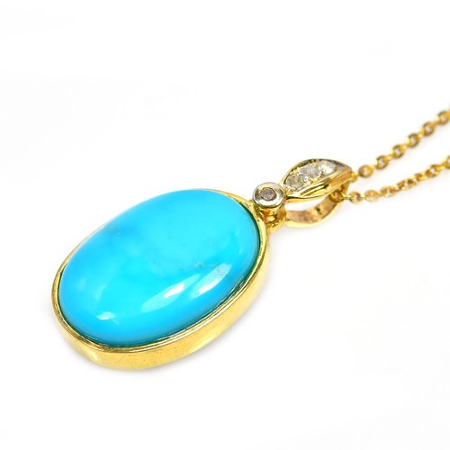 925 STERLING SILVER PENDANT WITH NECKLACE NATURAL BLUE TURQUOISE LENGHT 18 INCH. - Picture 3 of 8