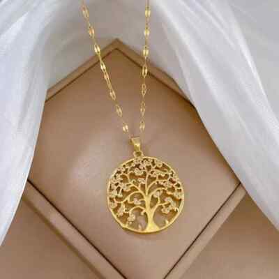 2.00Ct Round Cut Moissanite Tree Of Life Pendant Neckless 14K Yellow Gold Plated