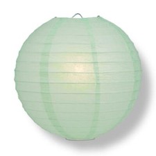 24" Cool Mint Green Round Paper Lantern, Even Ribbing, Hanging Decoration
