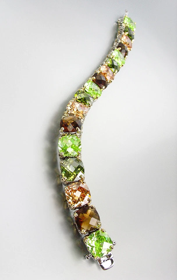 IMPRESIONANTE Pulsera Diseñador Plata Oro Balinés Marrón Topacio Oliva Circonita Circonita Foto 4 de 4