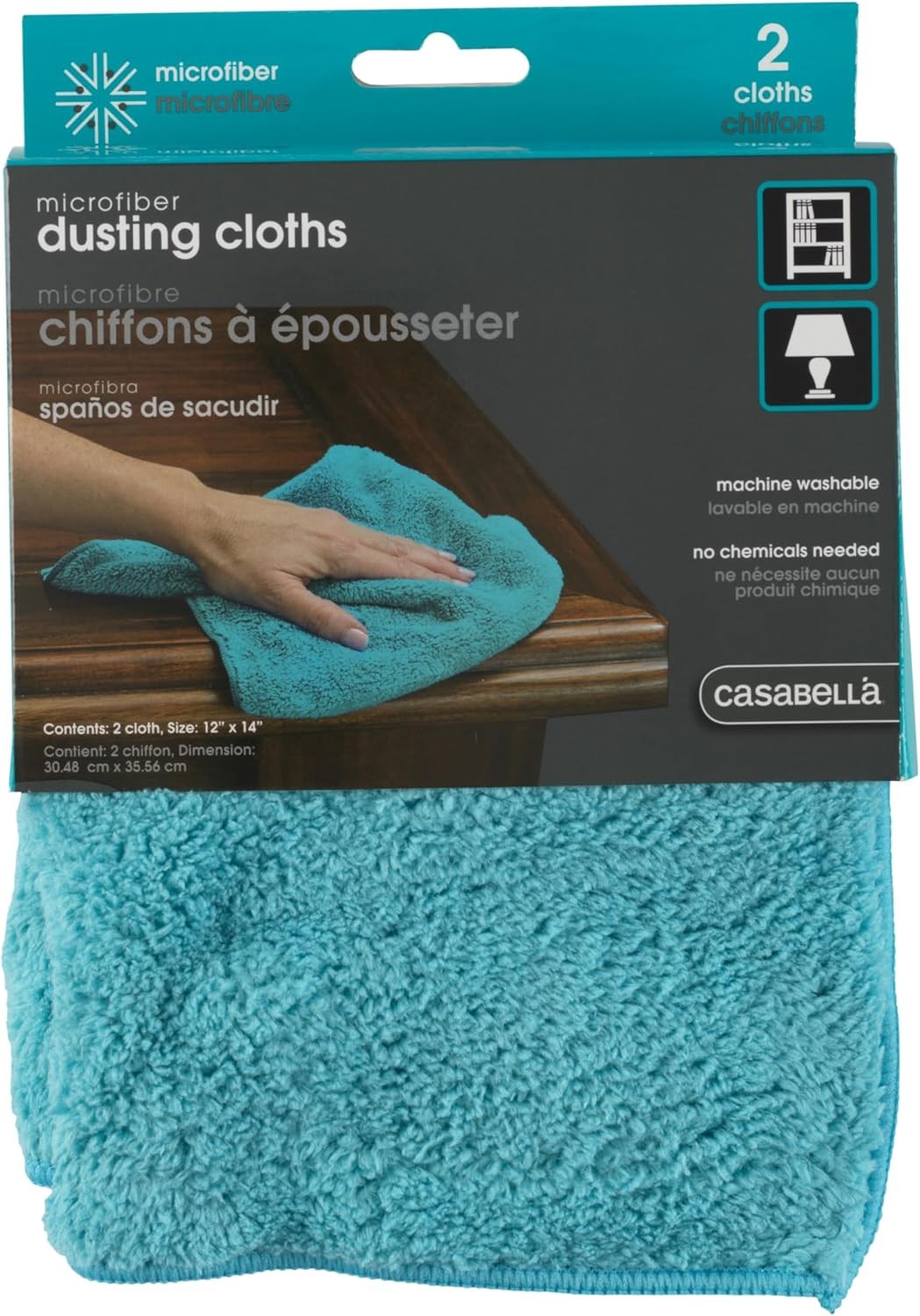Casabella Microfiber 12" x 14" Cloth, Pack of 2, Blue Dustin