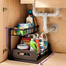   Under Sink Organizer   2-Tier Adjustable Rack for Kitchen  Bathroom   Slide-Ou