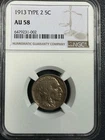 1913  TYPE 2  BUFFALO NICKEL  NGC  AU58