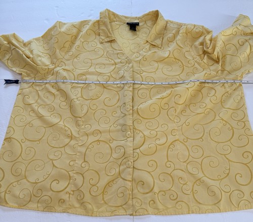Maggie Barnes Butter Yellow Scroll Flare Ruffle Sleeve Button Up Blouse Size 4X - Picture 8 of 12
