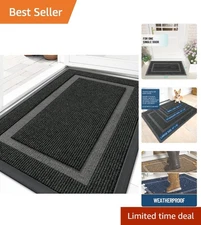 Low Profile Waterproof Doormat for Indoor Outdoor Use - 29.5x17 Classic Black