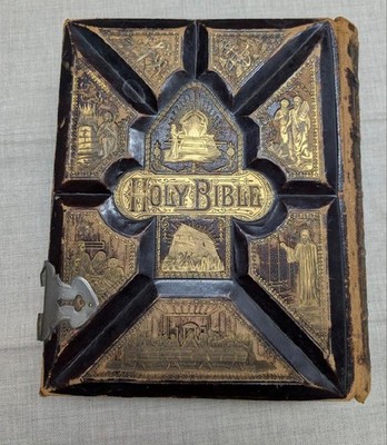1881 antique HOLY BIBLE large heavy PICTORIAL family FM DILLIE CO