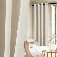100 Blackout Linen Curtains 84 inch Long Burg 52"W x 84"L Pack of 2 Natural