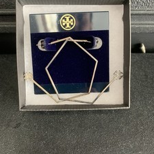 Tory Burch BC Geometric Earrings Silver Color Large New with Tags