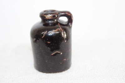 1800s Mini Stoneware Jug Folk Pottery 2.5'' Tall WHISKEY