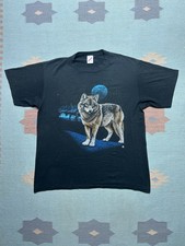 Vintage 80s graphic t shirt wolf animal nature tee single stitch black XL