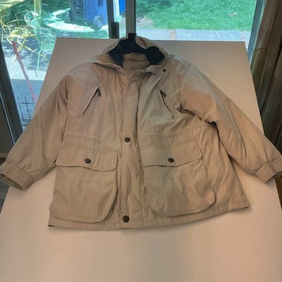 Fieldmaster Men's Beige Field Jacket Lined Pockets Zip/Button Stand-Up Collar L