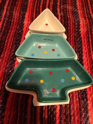 Holiday Cheer 4 Piece Serving Set/Candy Dish Christmas Tree Shape Brand New