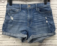 Hollister Women s Denim Jean Shorts Size 3/26 High Rise Cuffed Distressed