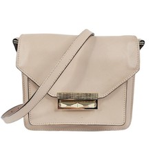 French Connection Womens Beige Leather Crossbody Shoulder Bag with Gold Hardware