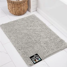 KANGAROO Chenille Bath Rug 36x24 Soft Absorbent Shaggy Shower Mat Light Gray