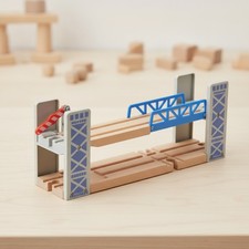 Wooden Train Set Accessories Wood Railway Bridge for Railroad Tracks, 2-Level...