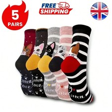 5 Pairs Ladies Soft Comfortable Cotton Socks with Cute Cat Pattern Sock