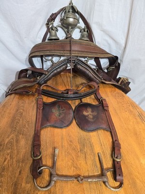 Antique Horse Cart Driving Bell Harness Fleur De Lis Tooled Leather