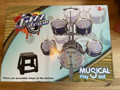 NIB Kids Drum Set with Lights & Stool 5-Piece Jazz Drum Kit Musical Toy Toddlers