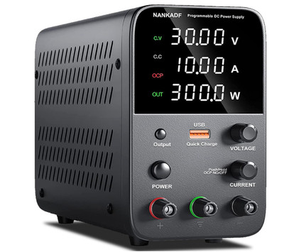 30V 10A Variable DC Bench Power Supply w/ Encoder Knob USB QC
