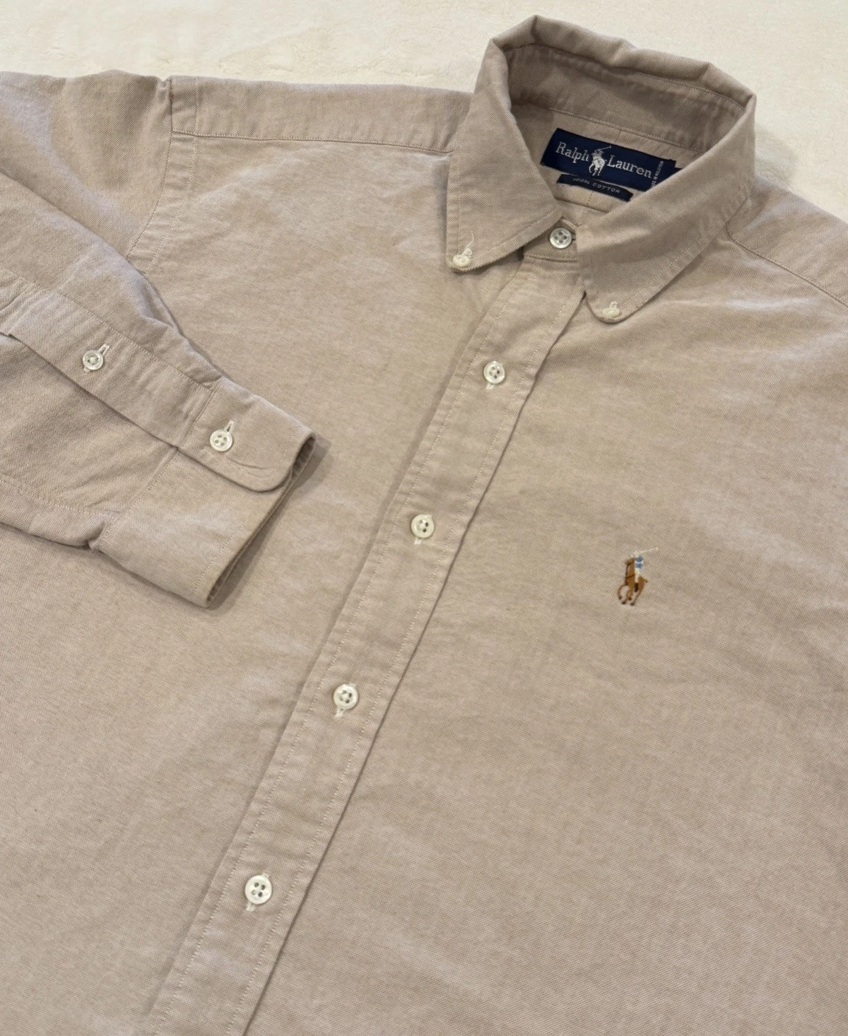 VTG Polo Ralph Lauren Dress Shirt Men’s 15.5-34 Cream Button Down Long Sleeve