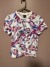 Adidas Bloom AllOver Print Women  s Medium T Shirt Pink White