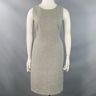 Akris Taille 12 Robe Sans Manches En Lin Et Laine Mélangée Grise Longueur Genou - Photo 1/4