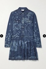 RED Valentino Dark Blue Floral Denim Pleated Shirt Dress Size 40 EUR