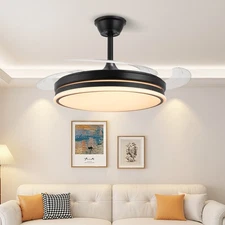 42" Invisible Ceiling Fan w/ 3-Color Light & Remote, Retractable Blades Living