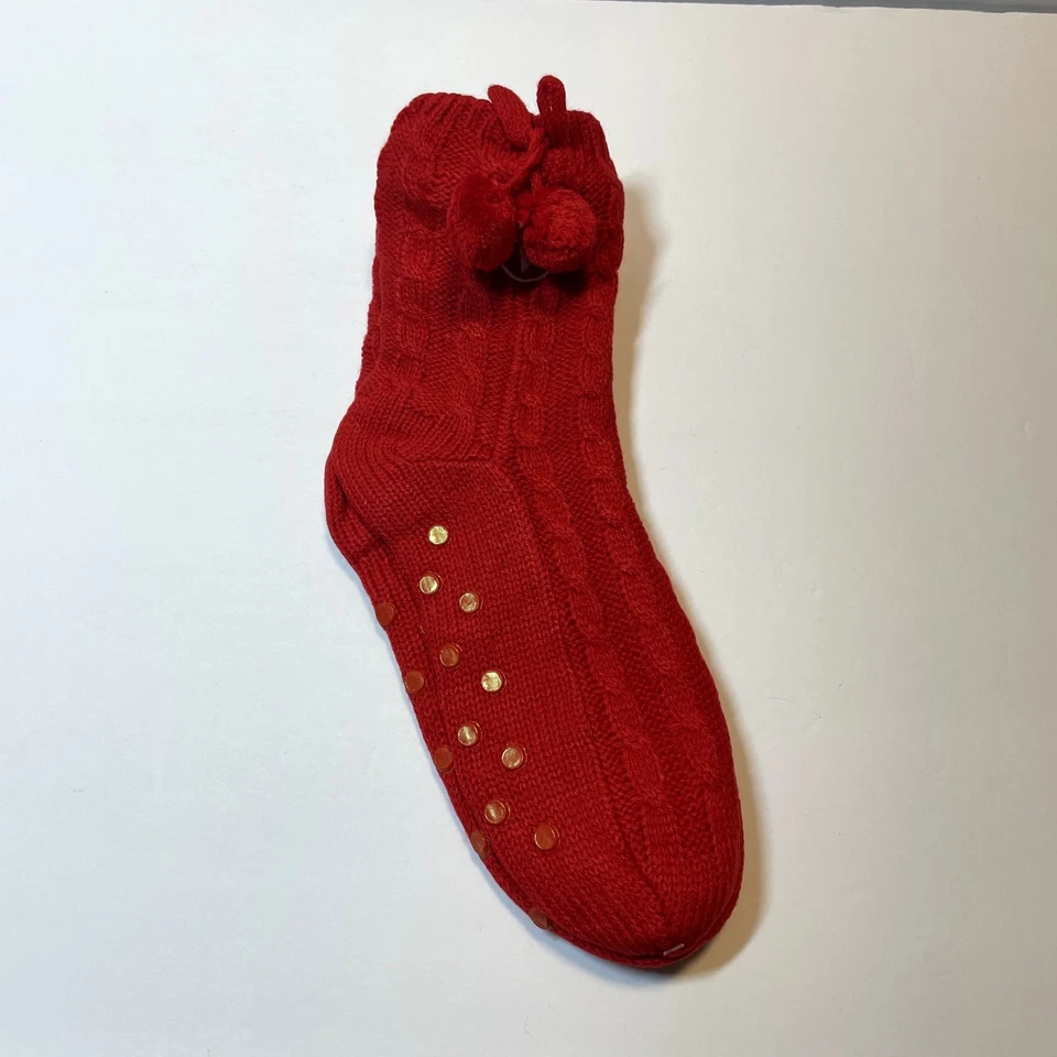 Victoria's Secret Slipper Socks Red Womens One Size Cable Knit Lined Classic - Image 2 of 4